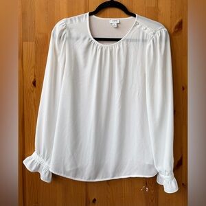 J. Crew Women's White Long Ruffle Sleeve Round Neck Lightweight Blouse - Size S